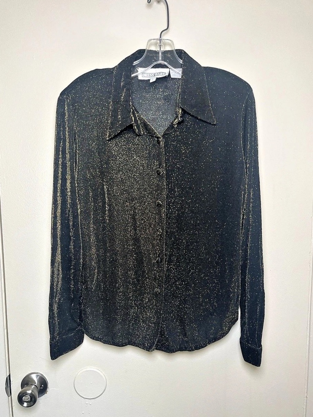 Women’s Dress Barn Y2K Whimsigoth Vintage Metallic Button Down Blouse Black L